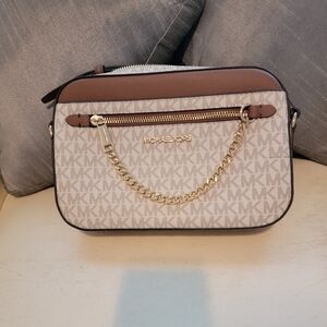 NWT Michael Kors Cream and Brown Monogram Crossbody Bag